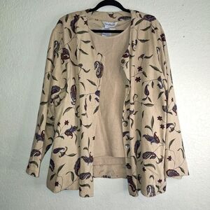 NWT David Brooks 2 Piece Linen Blend Paisley Leaf Print Cardigan & Top Size XL